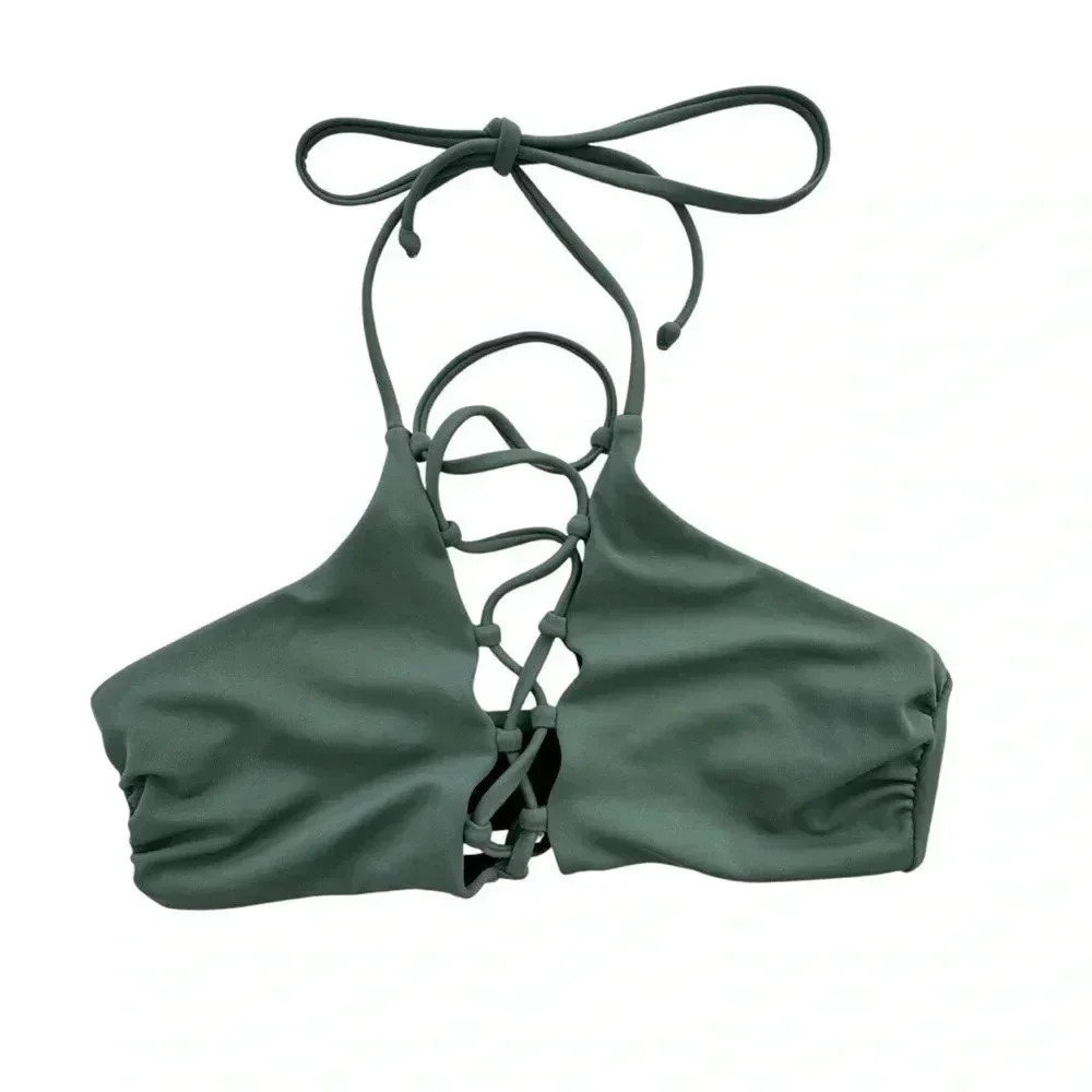Nordstrom Leith Swim Suit Womens Top Olive Green bikini summer size XS